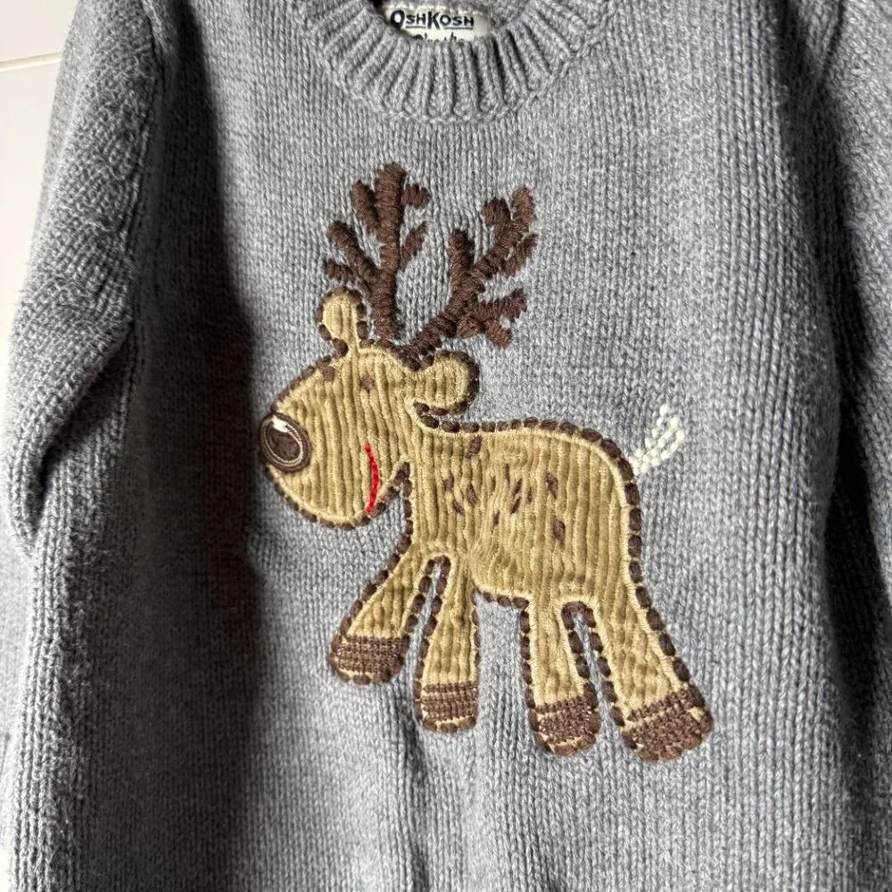 OshKosh B’Gosh 100% Cotton Gray Deer/Buck Sweater 24 mo